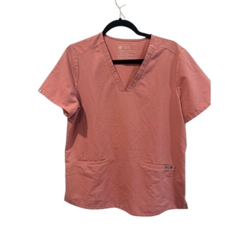 FIGS Technical Collection Scrub Top Dusty Rose Pink V-Neck Short Sleeve Medium